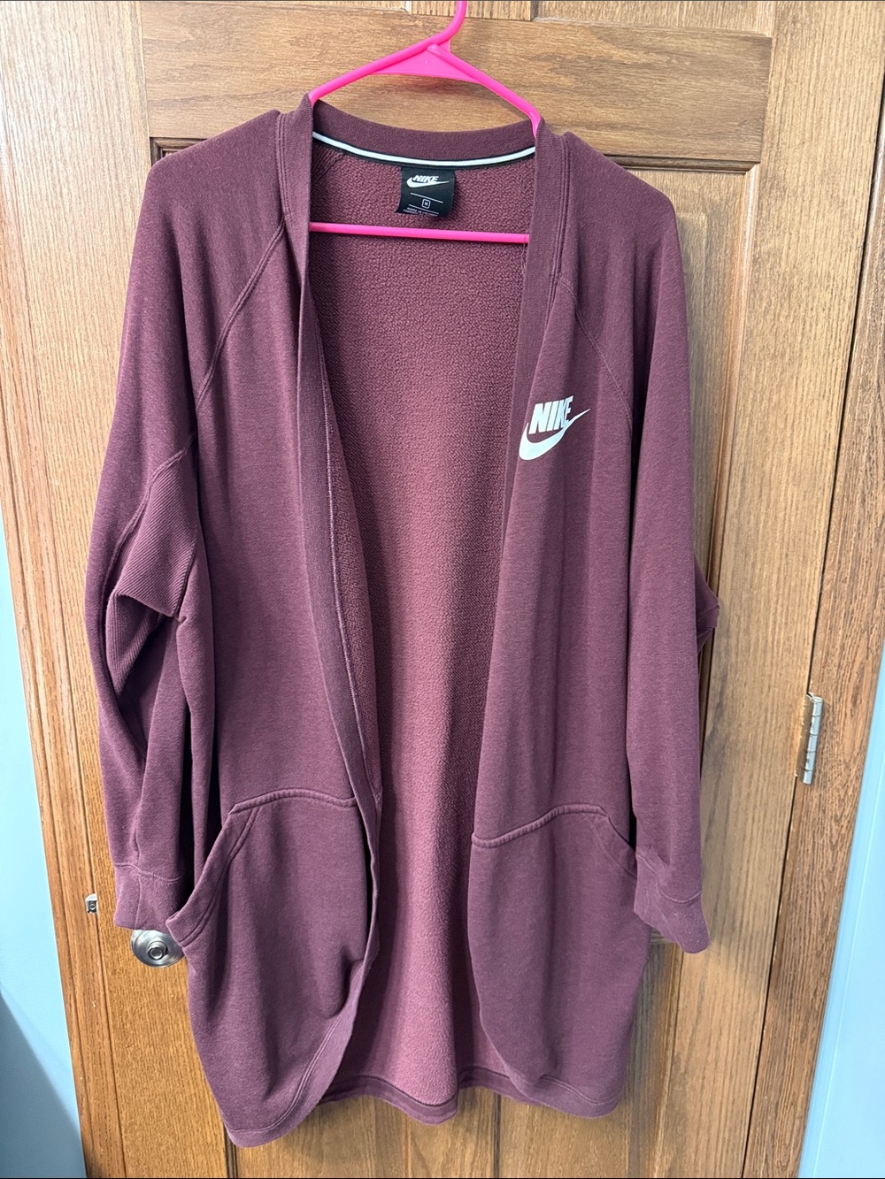Nike Women’s Burgundy Open-Front Fleece Cardigan